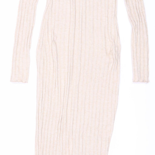 ZARA Women Beige Knit Dress, Long Sleeve, Size S