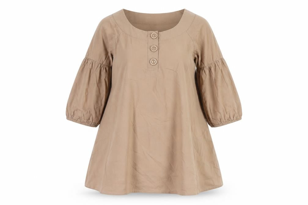 Front view of Topshop Women's Brown Balloon Sleeve Dress