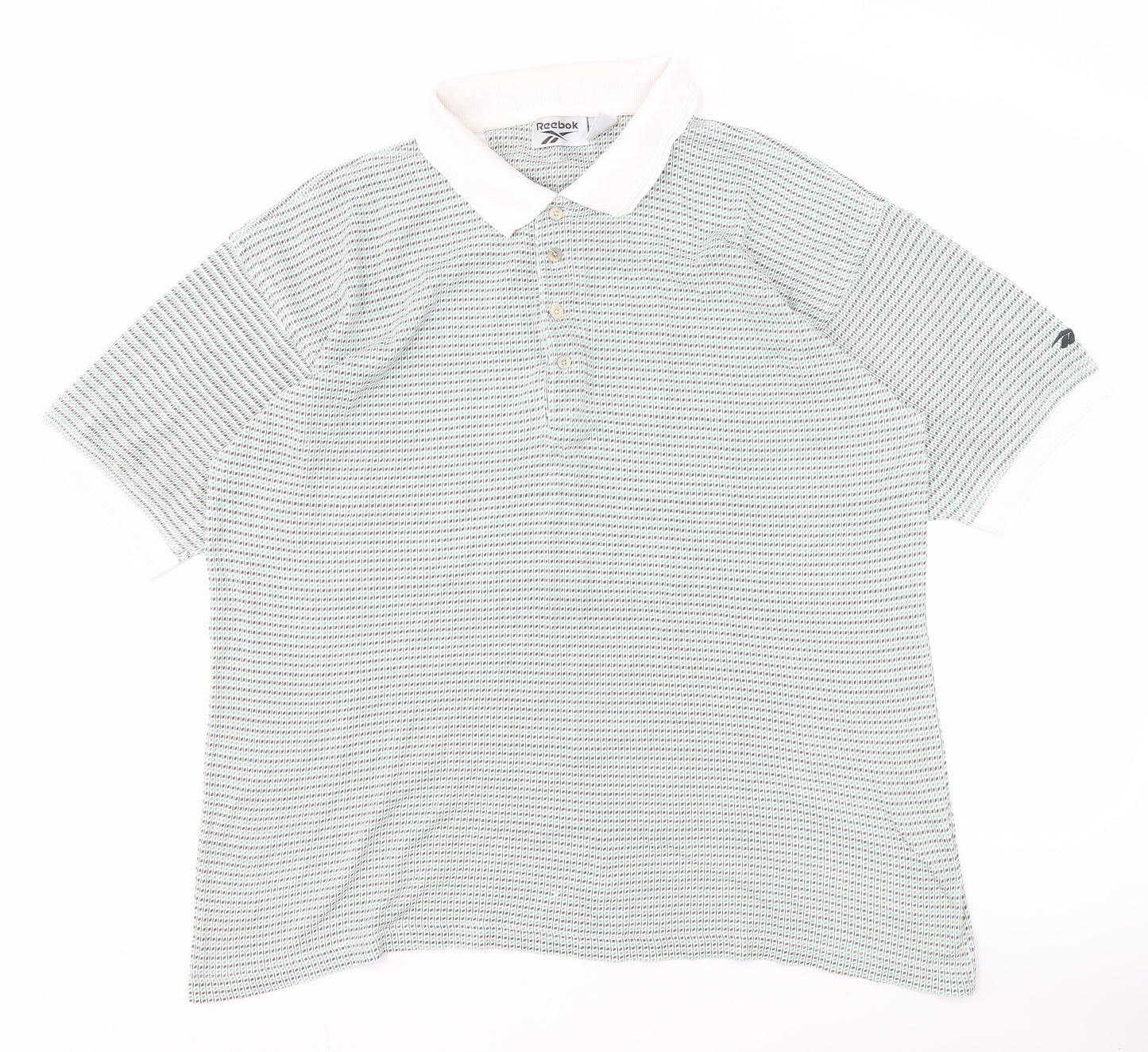 Reebok Men's White Polo Shirt L Short Sleeve Geometric