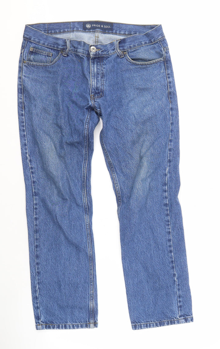 Pride & Soul Men's Blue Straight Jeans, L, Regular Fit