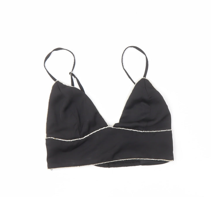 Pull & Bear Black Camisole Tank V-Neck Beaded 12