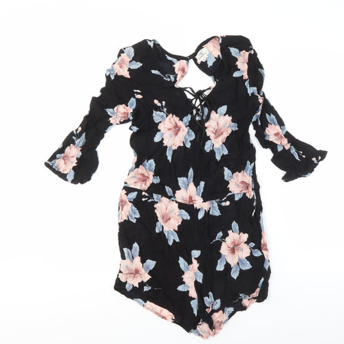 O'Neill Women's Black Floral Playsuit, M, Viscose 3/4 Sleeve