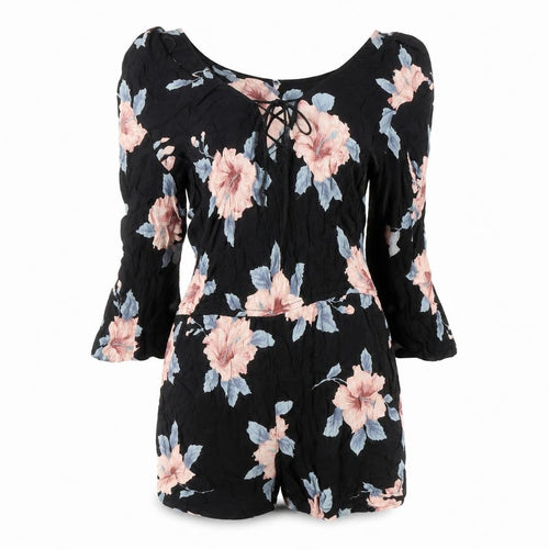 O'Neill Women's Black Floral Playsuit, M, Viscose 3/4 Sleeve