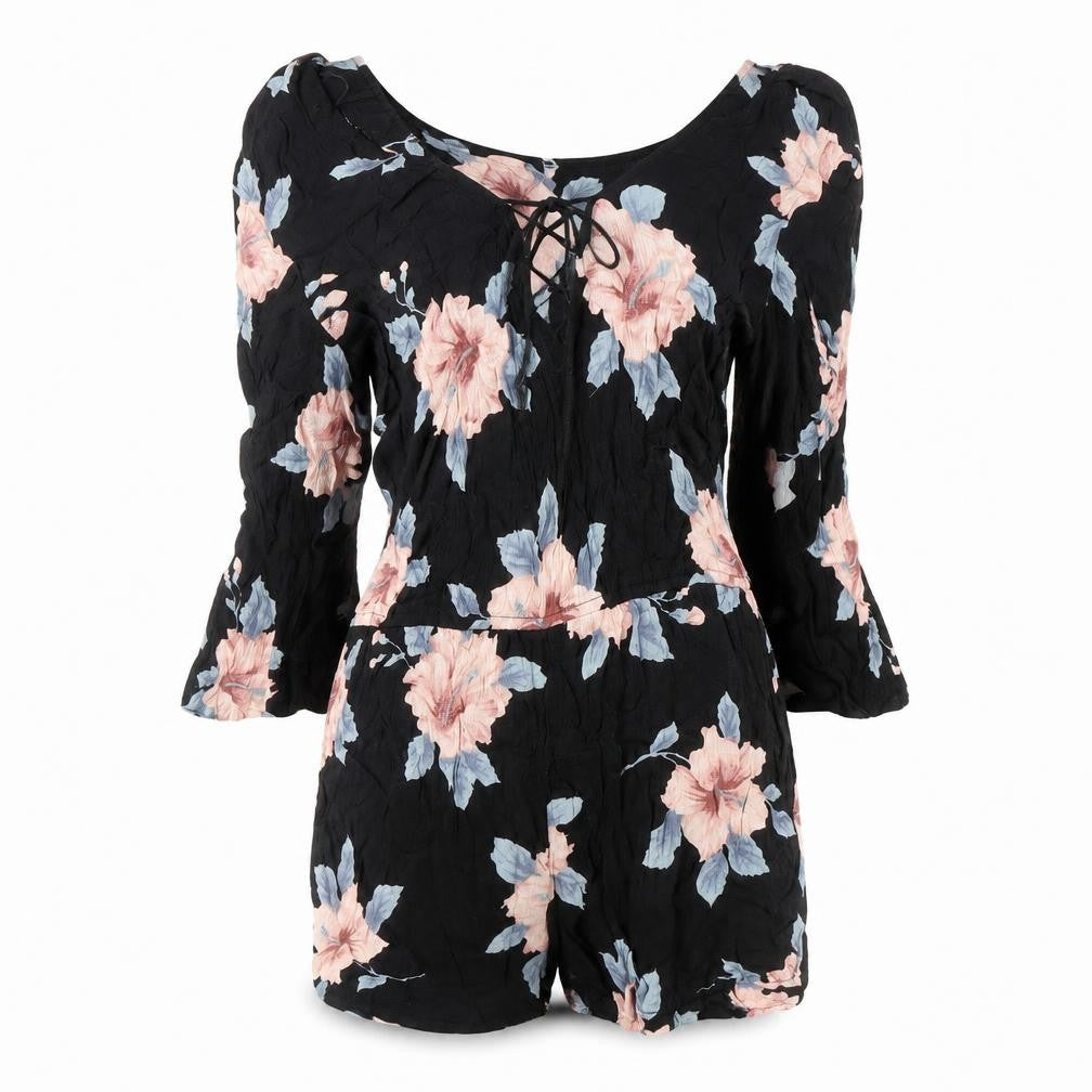 O'Neill Women's Black Floral Playsuit, M, Viscose 3/4 Sleeve