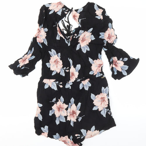 O'Neill Women's Black Floral Playsuit, M, Viscose 3/4 Sleeve