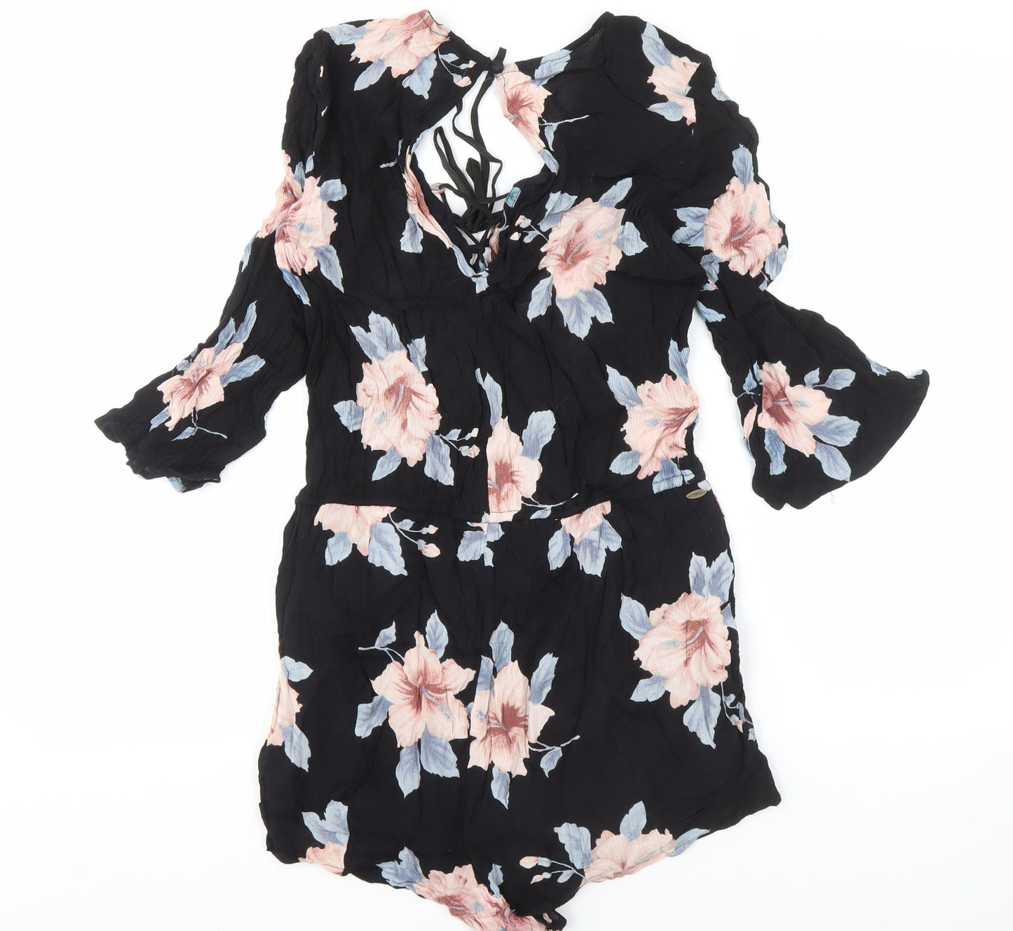 O'Neill Women's Black Floral Playsuit, M, Viscose 3/4 Sleeve