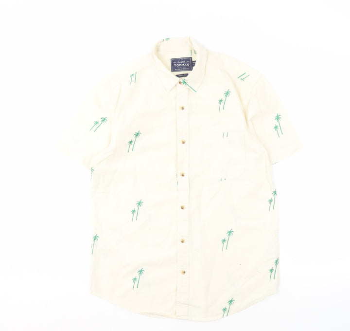 Topman Men's Beige Classic Fit Palm Tree Print Shirt, S