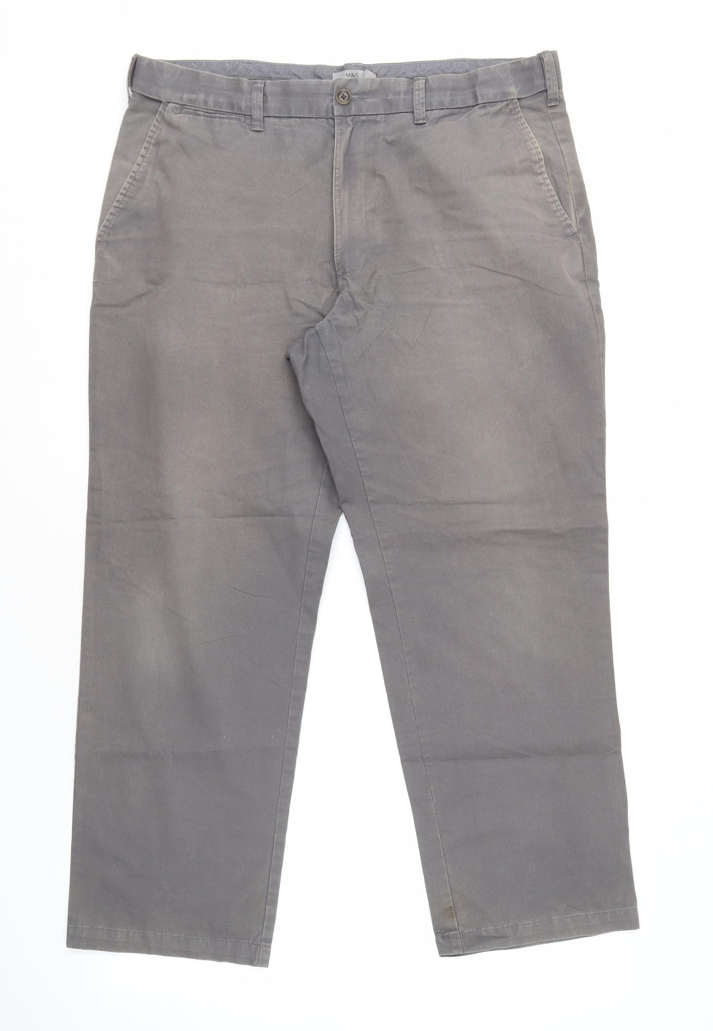 Marks and Spencer Men's Grey Chino Trousers, Size 38, Regular Fit