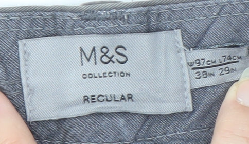 Marks and Spencer Men's Grey Chino Trousers, Size 38, Regular Fit