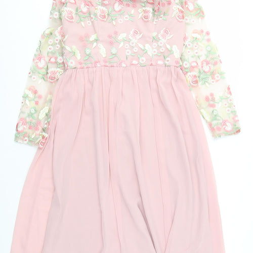 Chi Chi London Women's Pink Floral Embroidered Dress