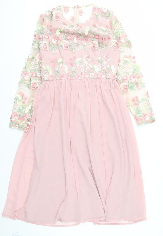 Chi Chi London Women's Pink Floral Embroidered Dress