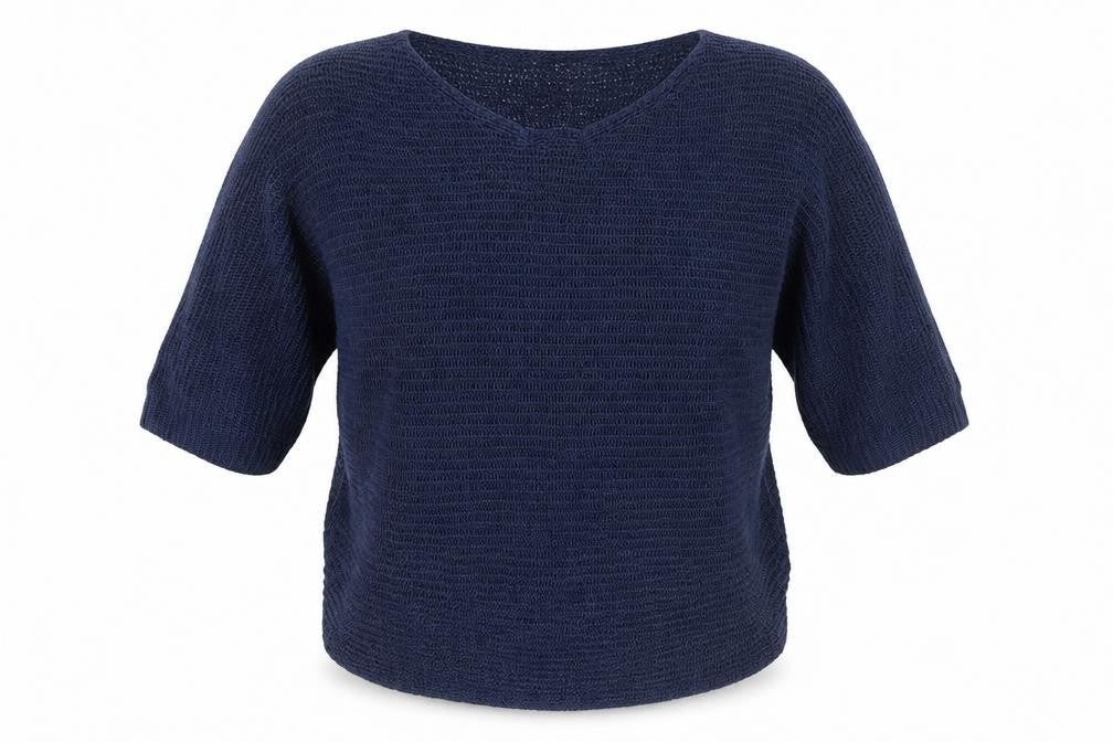 Front view of amarti Women's Blue Open-Knit V-Neck Jumper, M Size