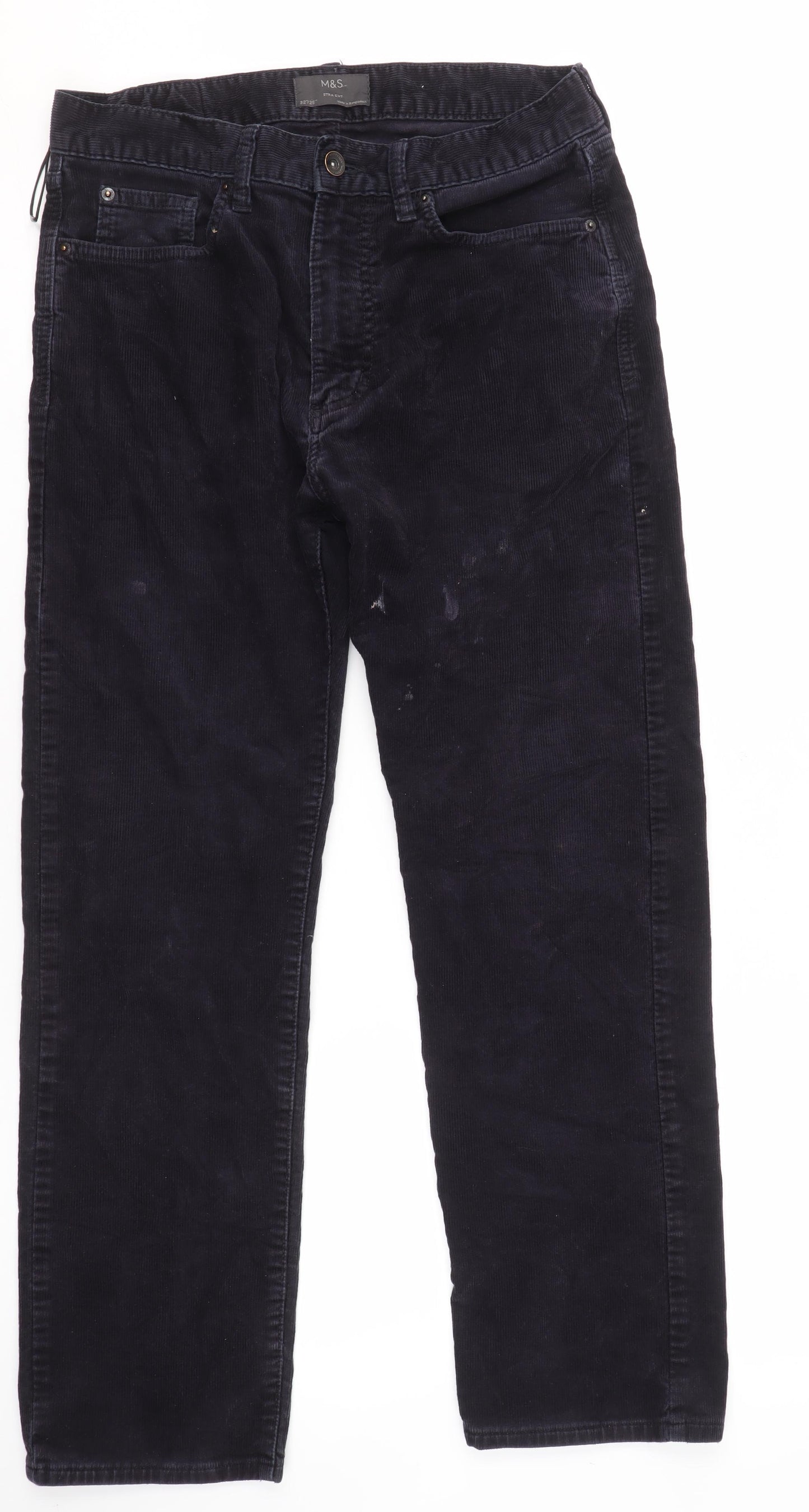 Marks and Spencer Men's Black Corduroy Trousers, 32