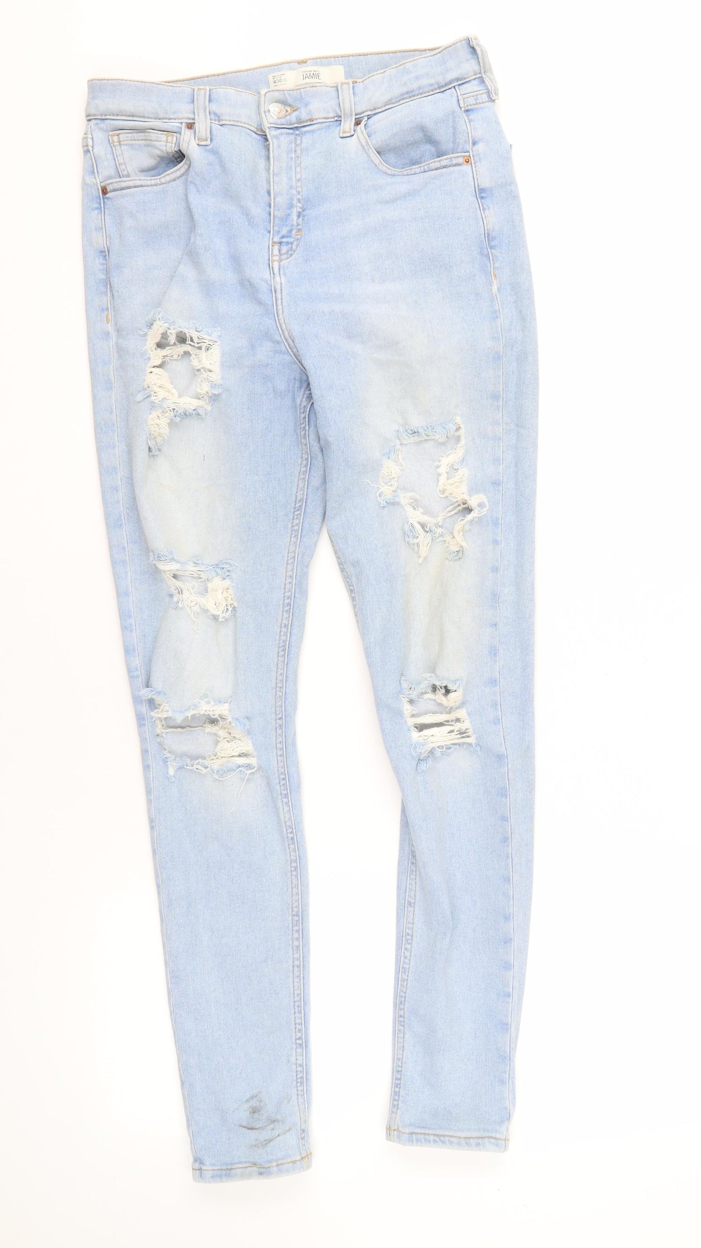 Topshop Men's Blue Distressed Skinny Jeans 30W 32L