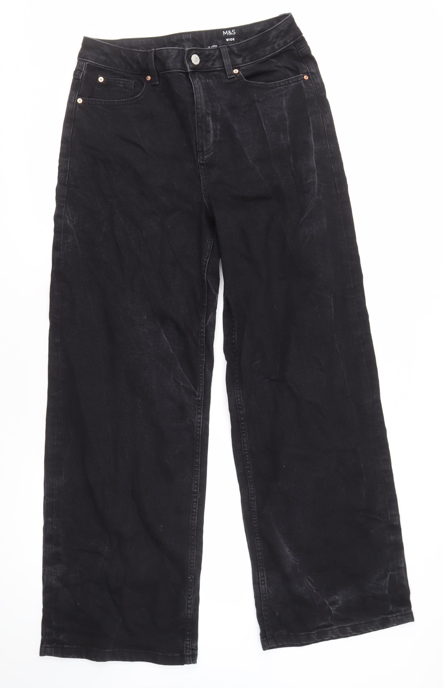 Marks and Spencer Black Wide-Leg Jeans, Women's Size 12 Tall