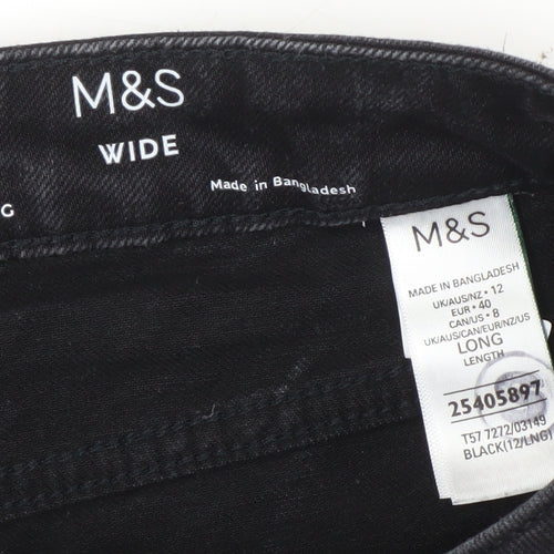 Marks and Spencer Black Wide-Leg Jeans, Women's Size 12 Tall