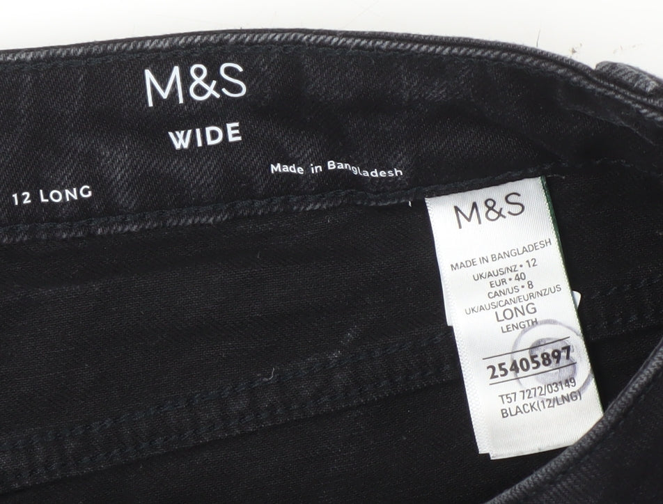 Marks and Spencer Black Wide-Leg Jeans, Women's Size 12 Tall