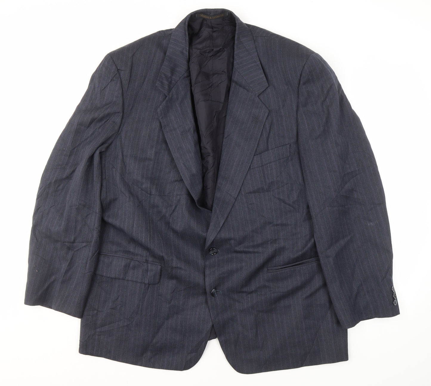 Marks and Spencer Men's Blue Striped Suit Jacket 46R