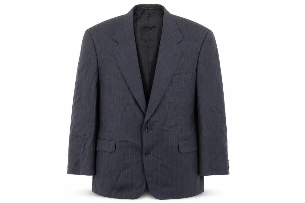 Front view of Marks & Spencer Men's Blue Striped Suit Jacket 46R