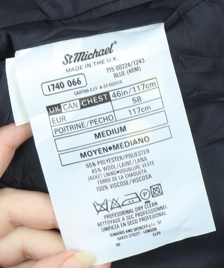 Marks and Spencer Men's Blue Striped Suit Jacket 46R