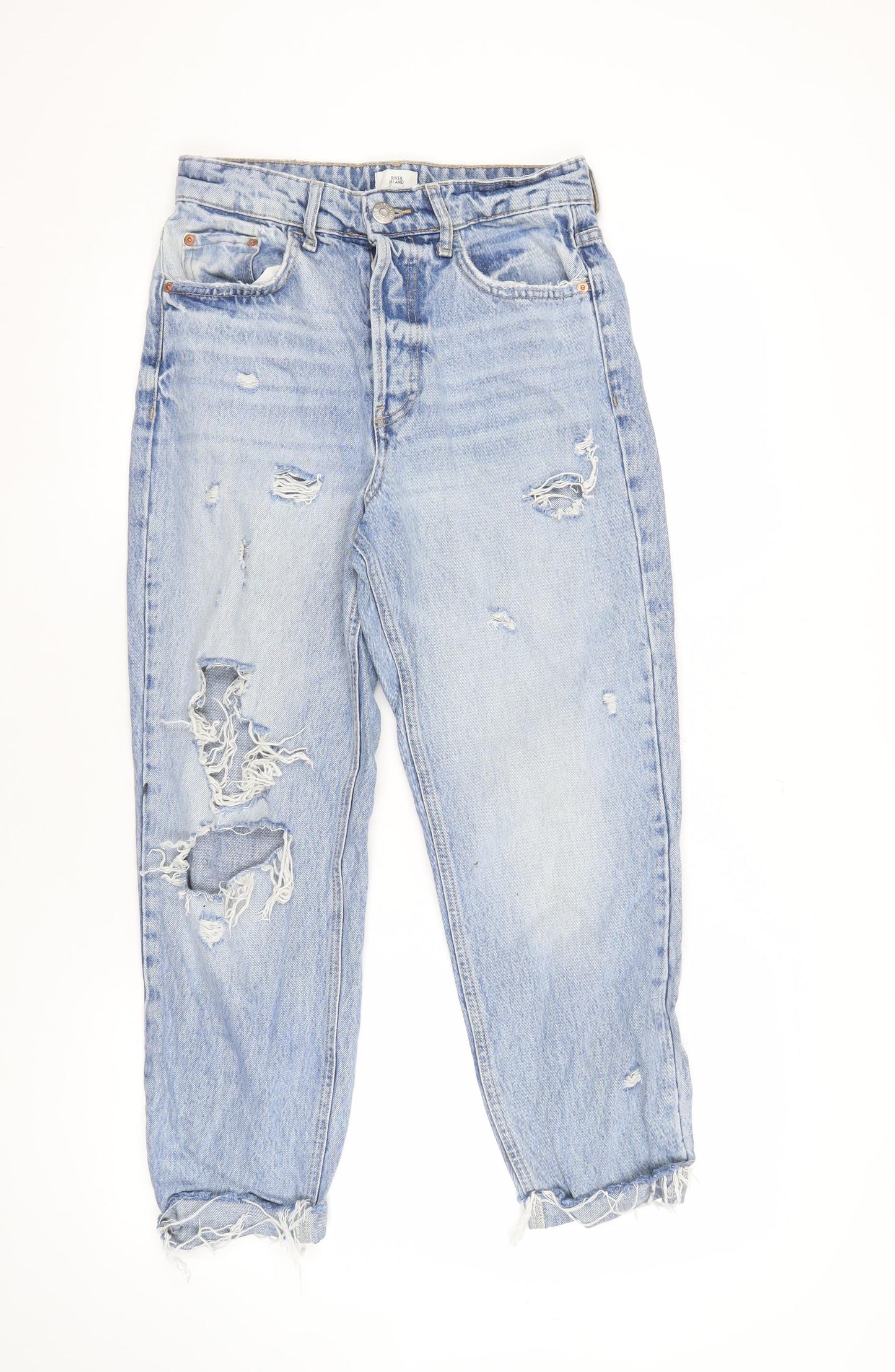 River Island Women's Blue Distressed Boyfriend Jeans Size 10