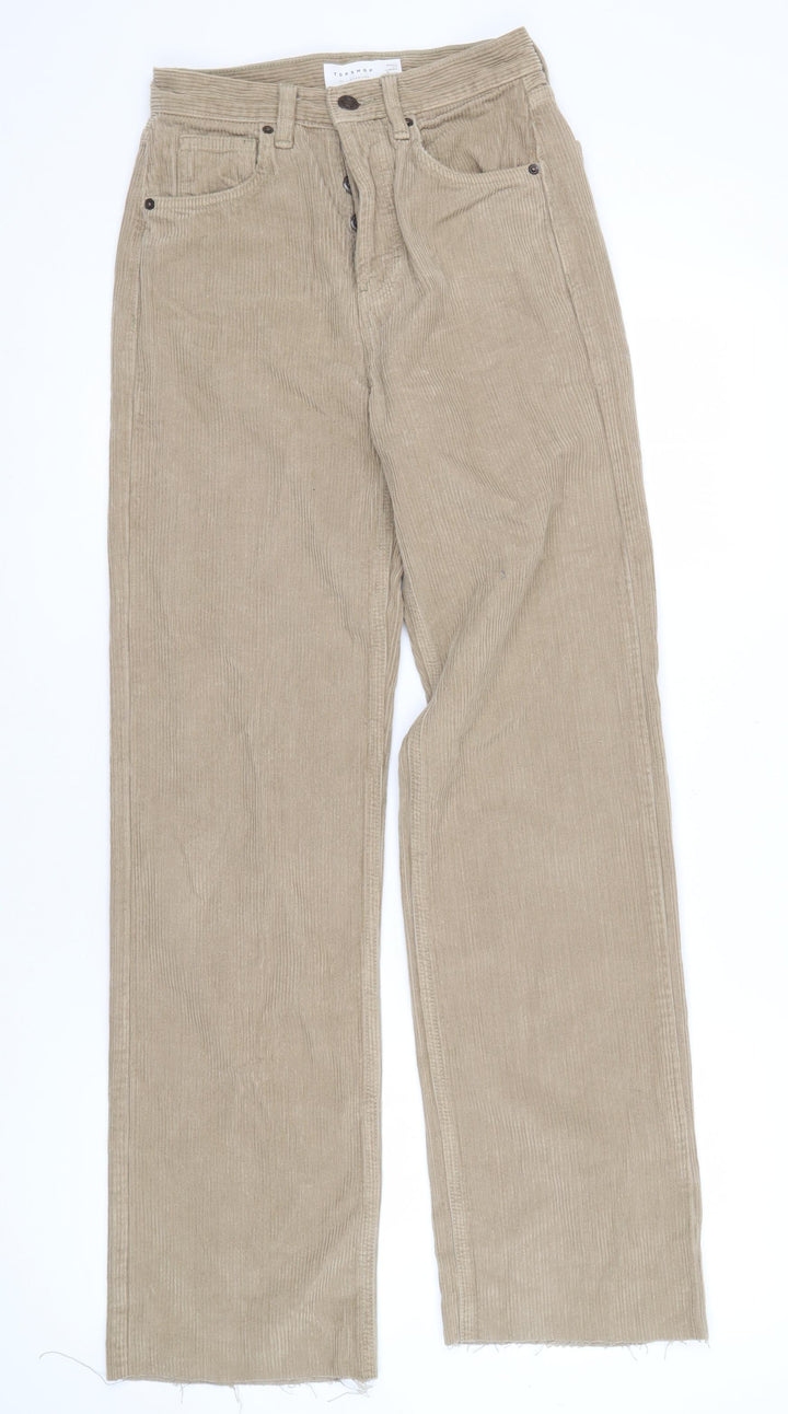 Topshop Women's Beige Corduroy Straight Trousers
