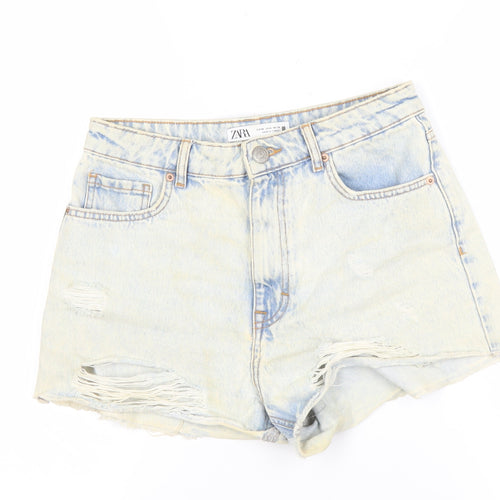 Zara Women Blue Denim Cut-Off Shorts, Size 2, High Waist