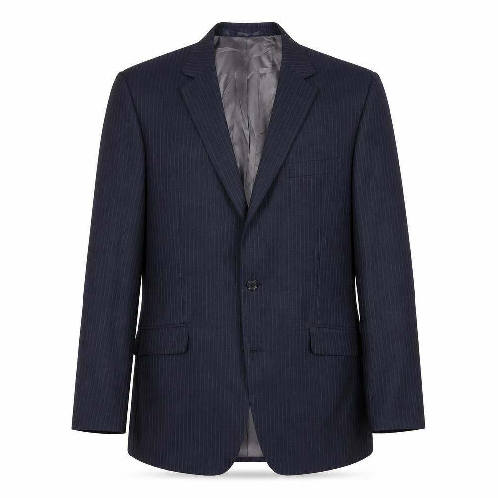 Front view of John Lewis Men's Blue Striped Blazer, size 40R, Classic Fit