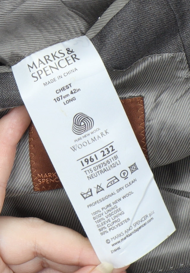 Marks and Spencer Grey Wool Blazer, Men's 42 Long