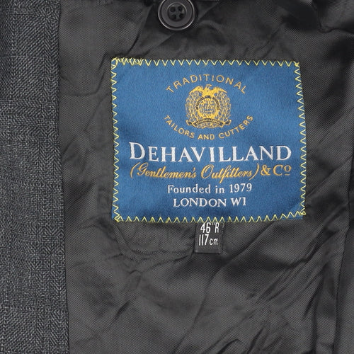 Dehavilland Men's Grey Blazer 46R Single-Breasted