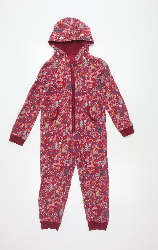 Fat Face Girls Red Floral One Piece Hooded Sleepsuit 8-9 Years