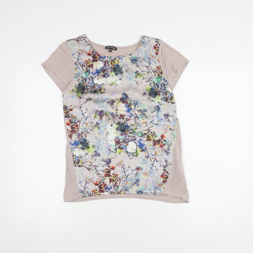 Warehouse Women's Beige Floral Top, Size 6, Short Sleeve