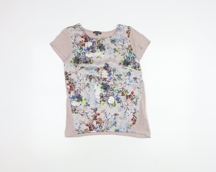 Warehouse Women's Beige Floral Top, Size 6, Short Sleeve