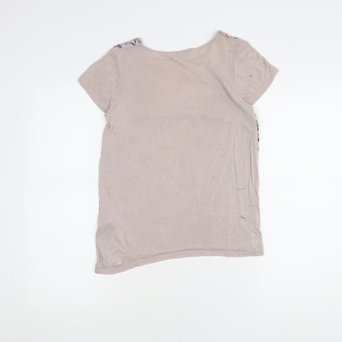 Warehouse Women's Beige Floral Top, Size 6, Short Sleeve