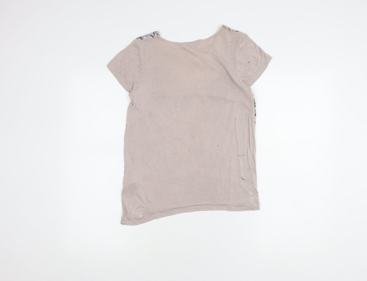 Warehouse Women's Beige Floral Top, Size 6, Short Sleeve