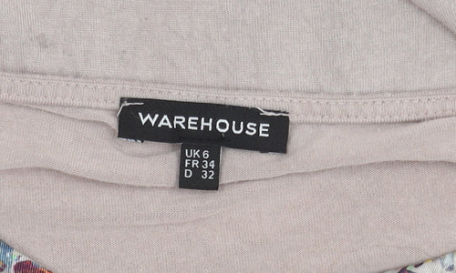 Warehouse Women's Beige Floral Top, Size 6, Short Sleeve