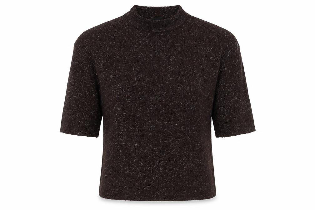 Front view of Warehouse Women's Brown Mock Neck Knit Jumper, size 10
