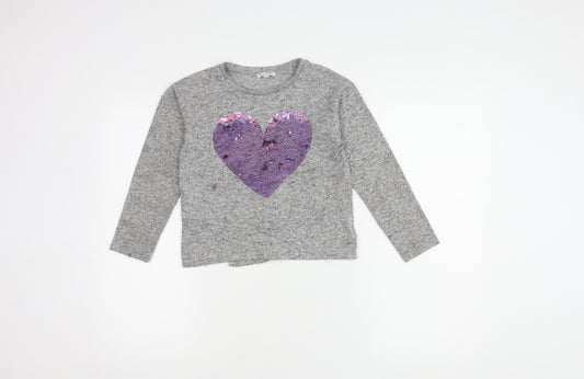 Bluezoo Girls Grey Pullover Jumper 8-9 Sequin Heart Accent
