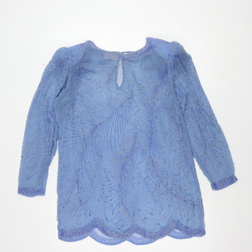 Continental Couture Ltd Women's Blue Beaded Long Sleeve Blouse