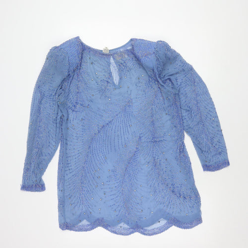 Continental Couture Ltd Women's Blue Beaded Long Sleeve Blouse