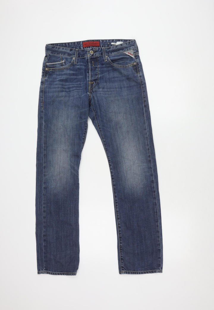 Replay Men's Blue Straight Jeans, Size 30, Distressed