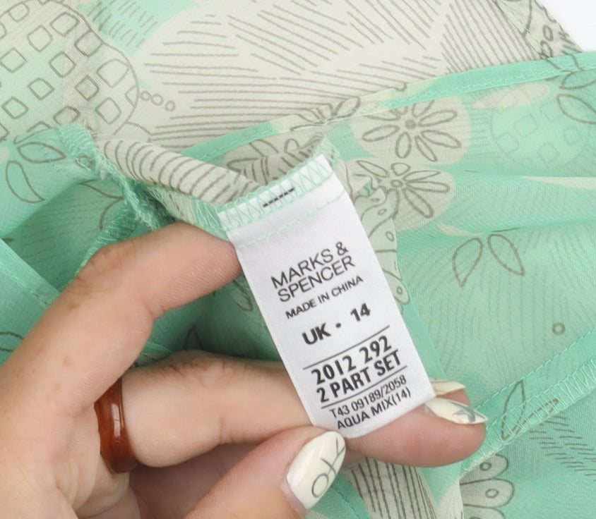 Marks and Spencer Women's Green Floral Blouse Size 14