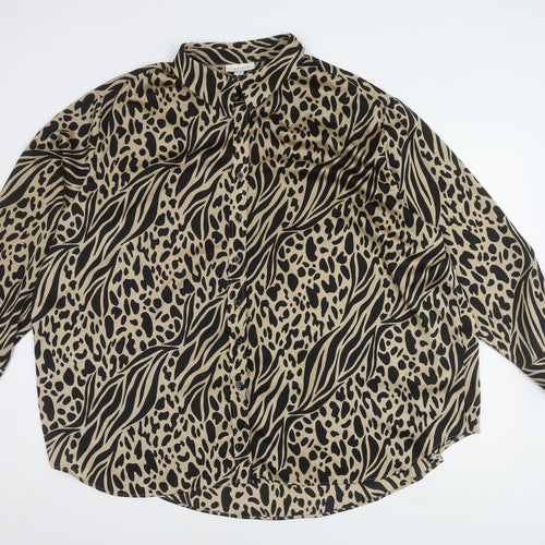 Topshop Women's Beige Black Animal Button-Up Shirt Size 18