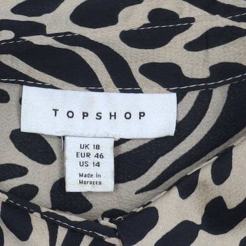 Topshop Women's Beige Black Animal Button-Up Shirt Size 18