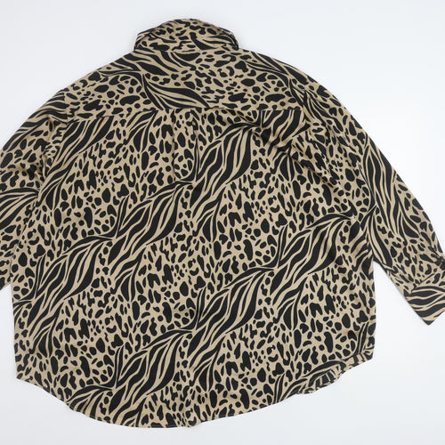 Topshop Women's Beige Black Animal Button-Up Shirt Size 18