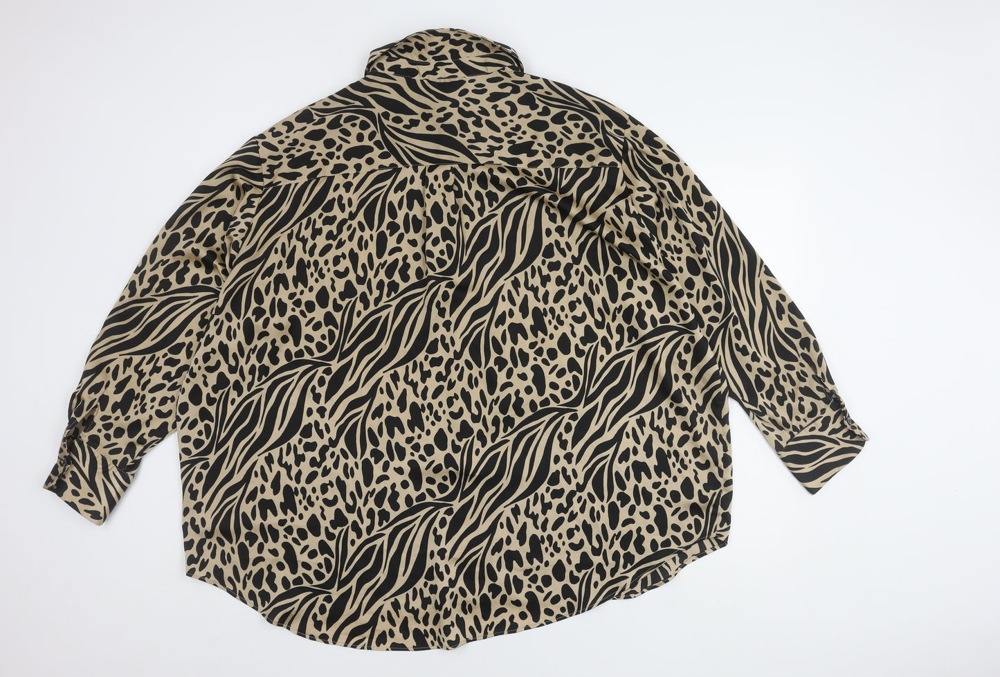 Topshop Women's Beige Black Animal Button-Up Shirt Size 18