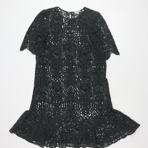 Jigsaw Women's Black Crochet Top, Size 12, Button Accent
