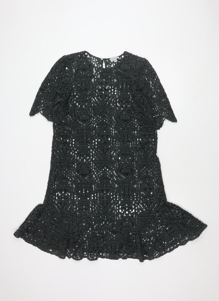 Jigsaw Women's Black Crochet Top, Size 12, Button Accent