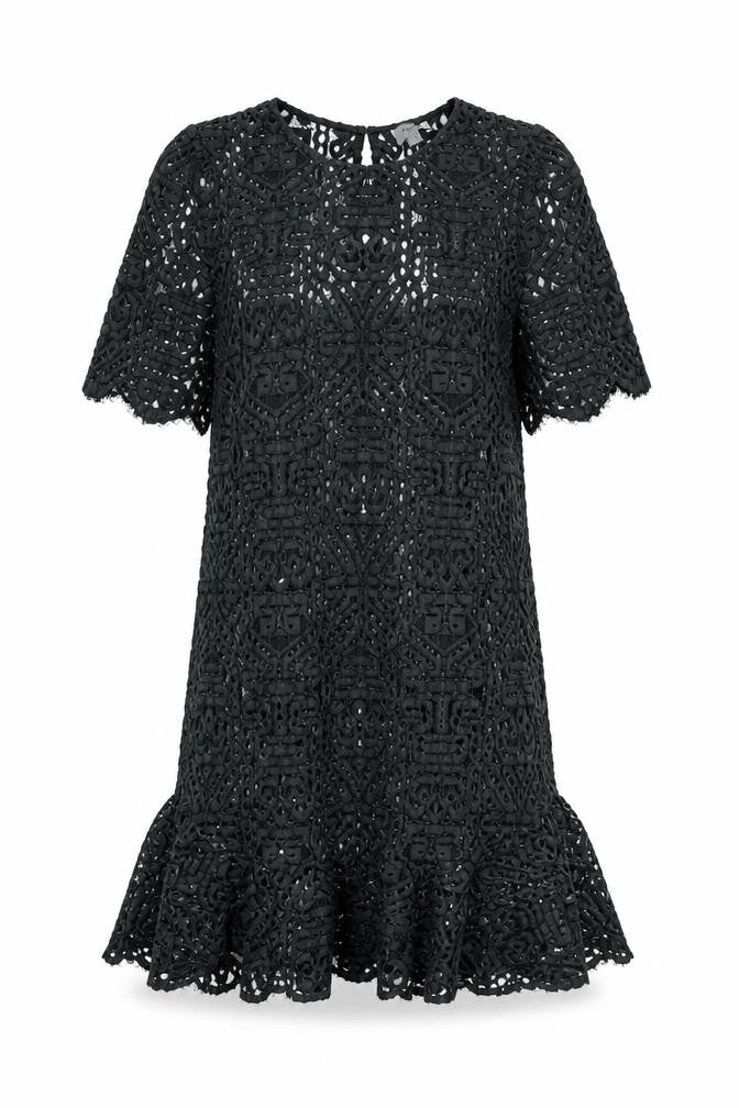 Front view of Jigsaw Women's Black Crochet Top, size 12, Button Accent