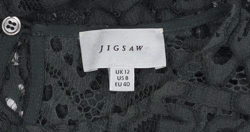Jigsaw Women's Black Crochet Top, Size 12, Button Accent